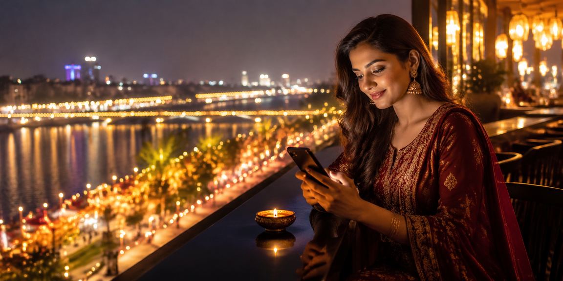 Mobile slots gaming by the Ahmedabad riverfront during Diwali