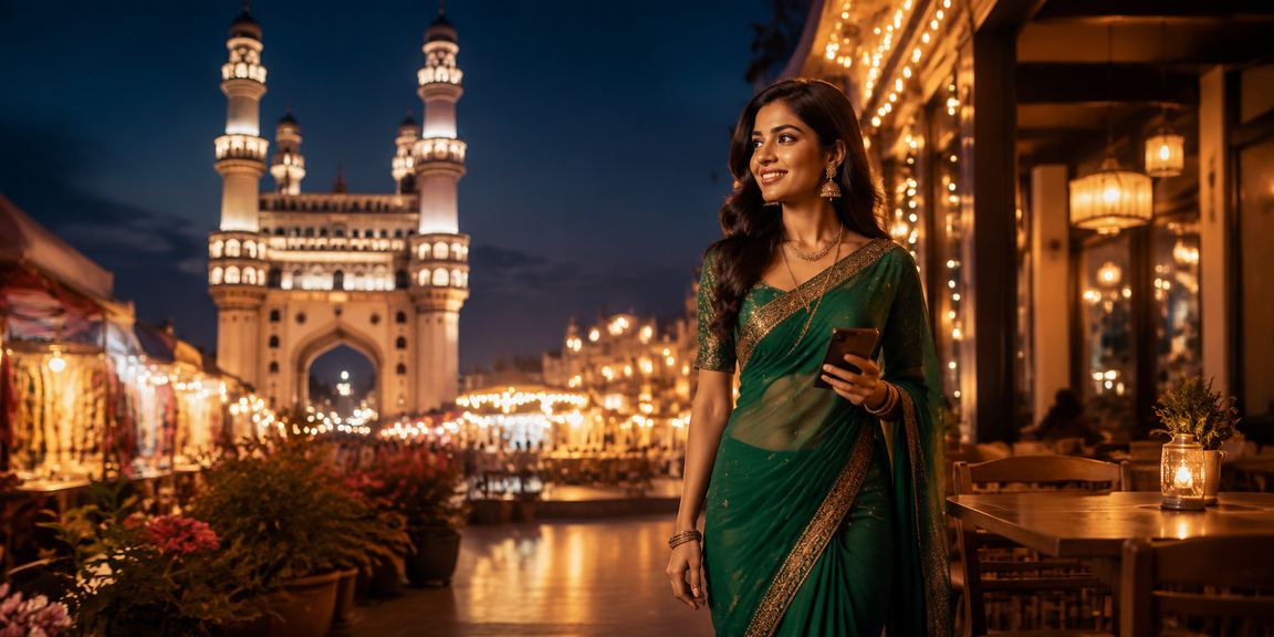 Indian woman making UPI deposit via mobile in Hyderabad